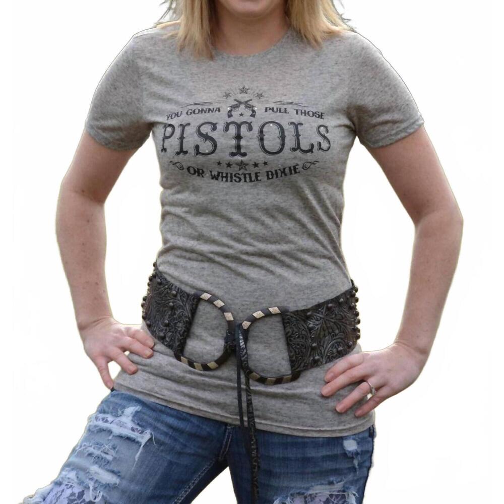 NEW COWGIRL JUSTICE you gonna pull those pistols tee in light gray